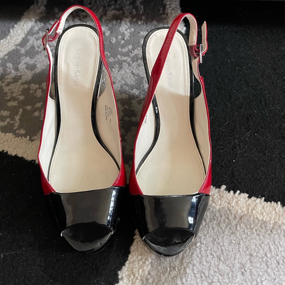 Calvin Klein red and black wedges